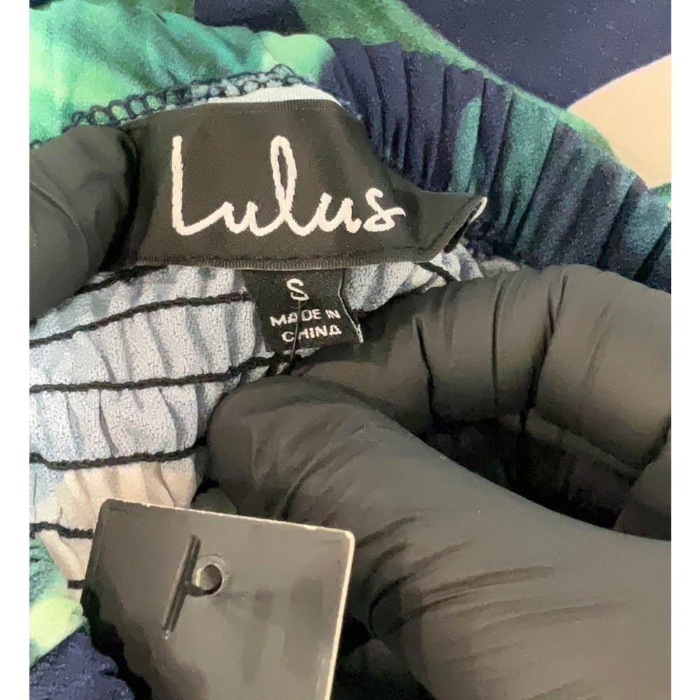 Lulus Rainforest Blooms Strapless Jumpsuit Small Navy Tropical Culotte Wide Leg - Picture 5 of 6